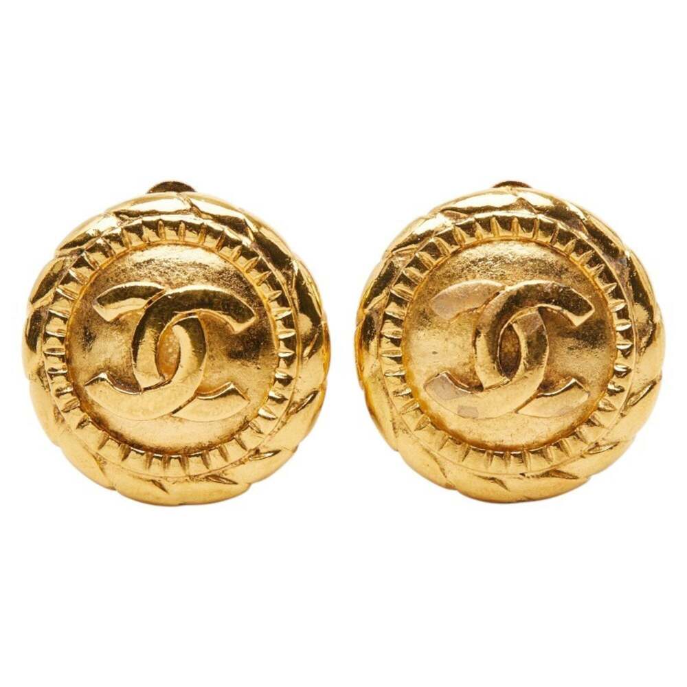 CHANEL Authentic Vintage Gold Logo Earrings - Picture 2 of 5